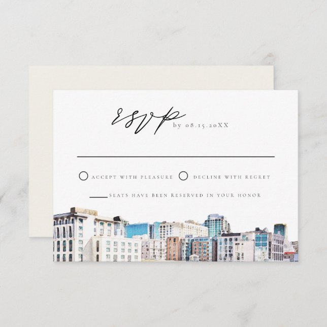 SAN DIEGO Watercolor Skyline Destination RSVP Card (Front/Back)