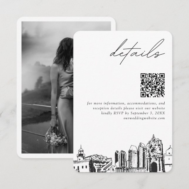 San Diego Wedding Modern Details QR Code Enclosure Card (Front/Back)