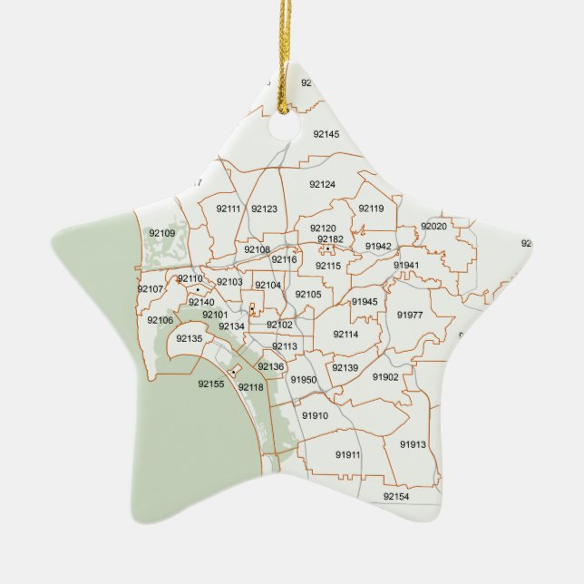 San Diego Zip Code Map Ceramic Tree Decoration (Front)