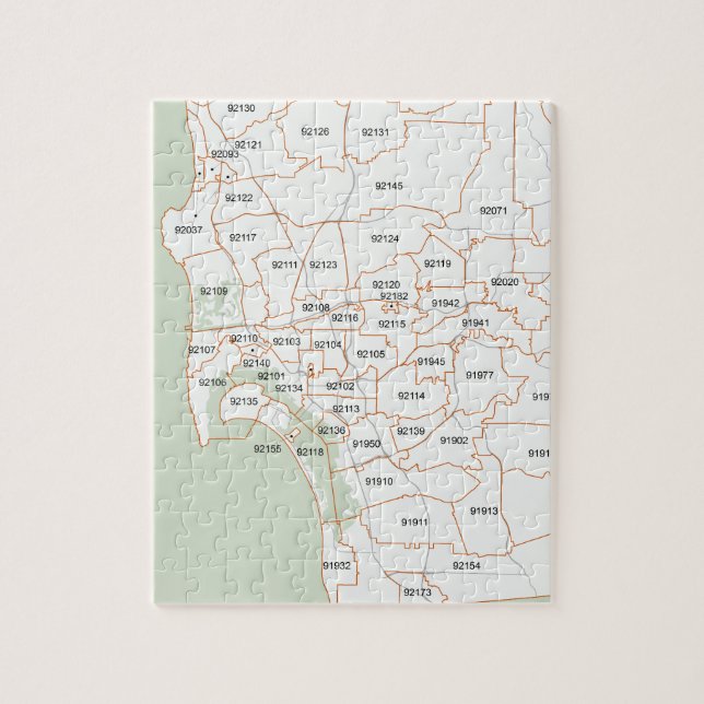 San Diego Zip Code Map Jigsaw Puzzle (Vertical)