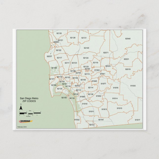 San Diego Zip Code Map Postcard (Front)