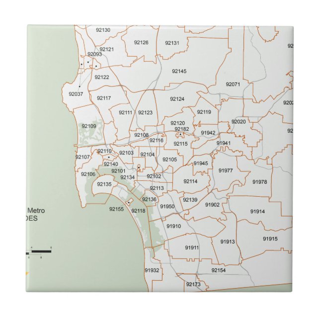San Diego Zip Code Map Tile (Front)