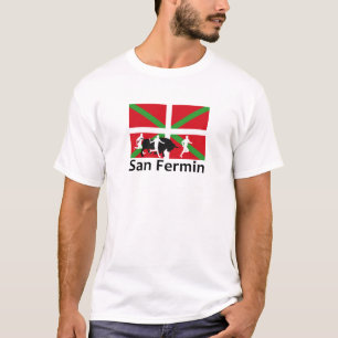 San Fermin bull run in Pamplona and Basque flag, T-Shirt