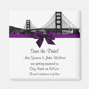 San Fran Skyline Etched BW Purple Save the Date Magnet