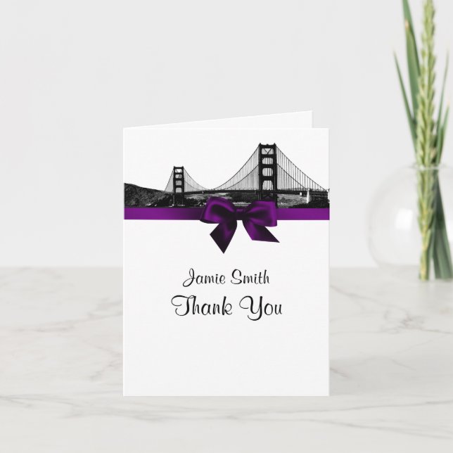 San Fran Skyline Etched BW Purple Thank You #2 Card (Front)