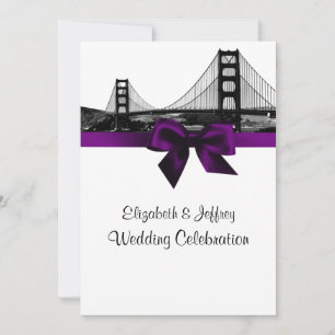 San Fran Skyline Etched BW Purple Wedding Invitation