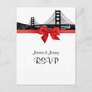 San Fran Skyline Etched BW Red RSVP 1 Invitation Postcard