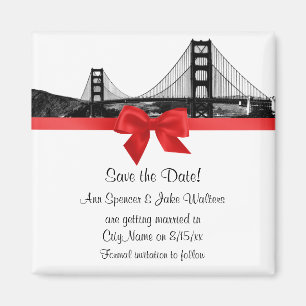 San Fran Skyline Etched BW Red Save the Date Magnet