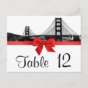 San Fran Skyline Etched BW Red Table Number Postcard