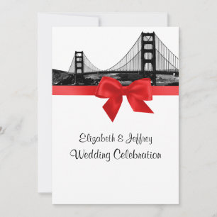 San Fran Skyline Etched BW Red Wedding Invitation