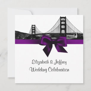 San Fran Skyline Etched BW SQ Purple Wedding Invitation
