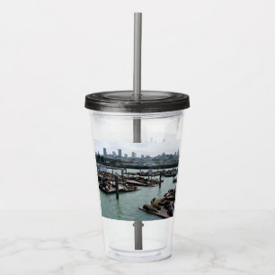San Francisco and Pier 39 Sea Lions City Skyline Acrylic Tumbler