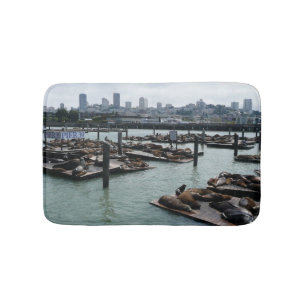 San Francisco and Pier 39 Sea Lions City Skyline Bath Mat