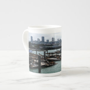 San Francisco and Pier 39 Sea Lions City Skyline Bone China Mug