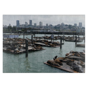 San Francisco and Pier 39 Sea Lions City Skyline Cutting Board