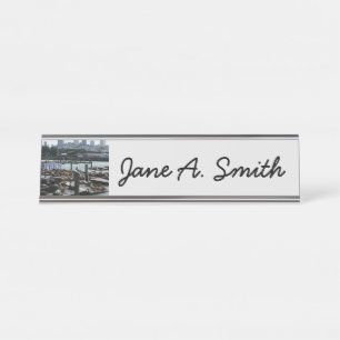 San Francisco and Pier 39 Sea Lions City Skyline Desk Name Plate