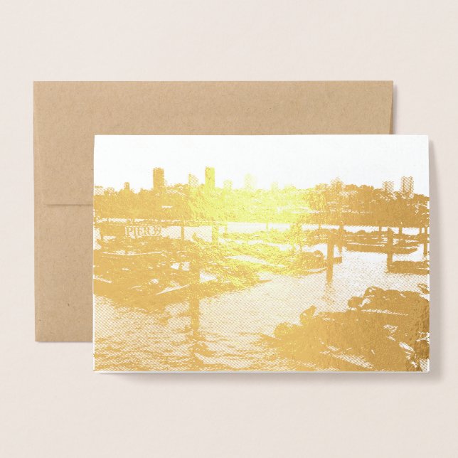 San Francisco and Pier 39 Sea Lions City Skyline Foil Card (Front With Envelope)