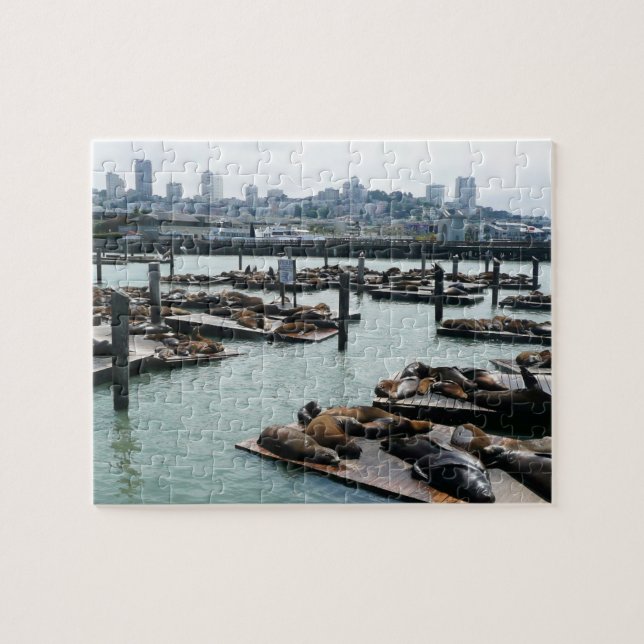 San Francisco and Pier 39 Sea Lions City Skyline Jigsaw Puzzle (Horizontal)