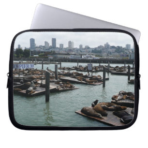 San Francisco and Pier 39 Sea Lions City Skyline Laptop Sleeve