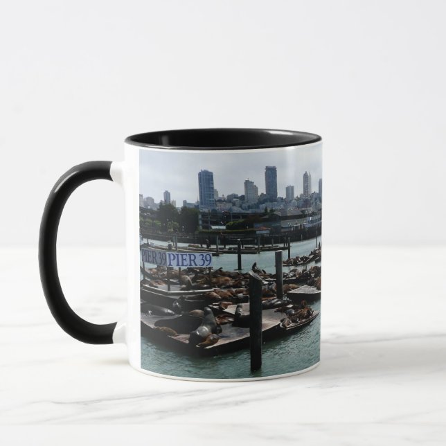 San Francisco and Pier 39 Sea Lions City Skyline Mug (Left)