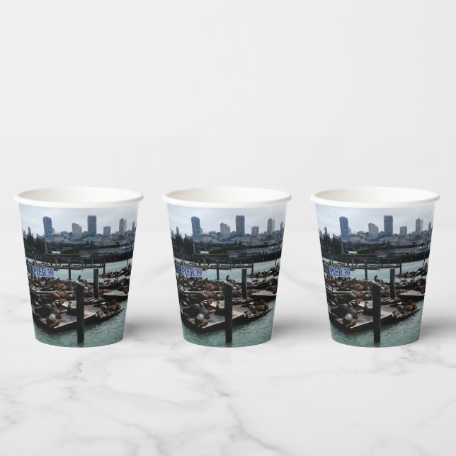 San Francisco and Pier 39 Sea Lions City Skyline Paper Cups (Multi)
