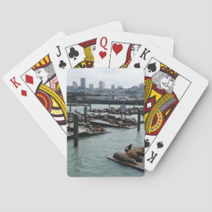 San Francisco and Pier 39 Sea Lions City Skyline Playing Cards
