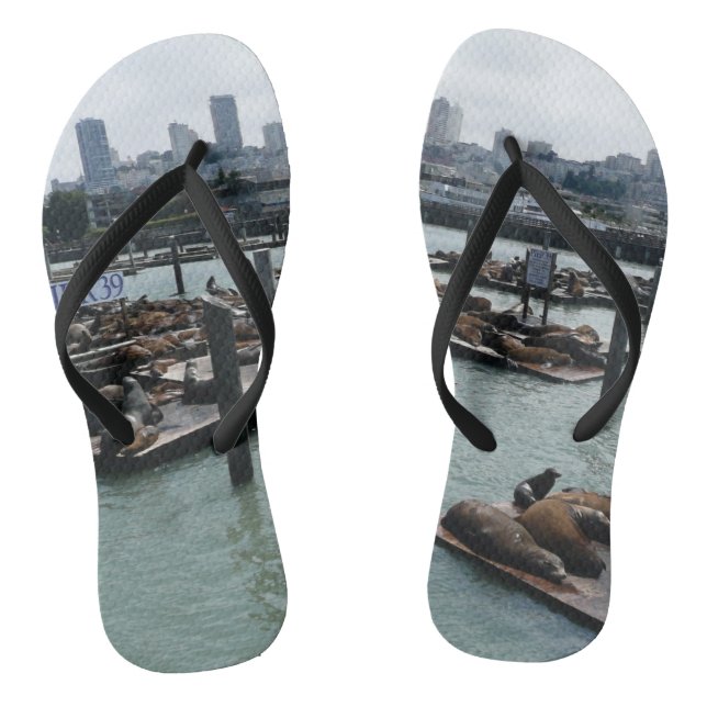 San Francisco and Pier 39 Sea Lions City Skyline Thongs (Footbed)