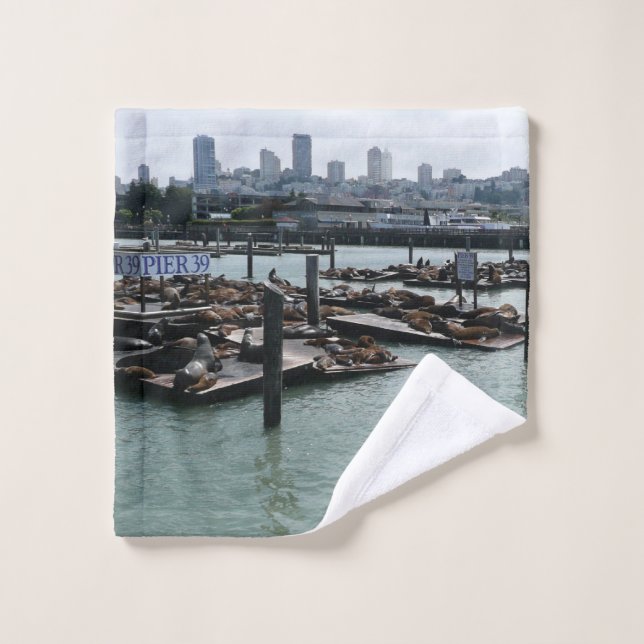 San Francisco and Pier 39 Sea Lions City Skyline Wash Cloth (Wash Cloth)