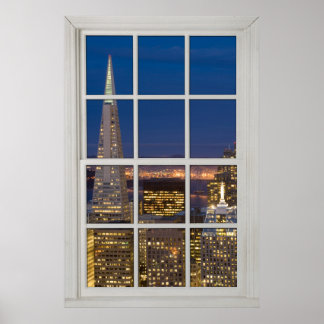 San Francisco at Night Faux Fake White Window Poster
