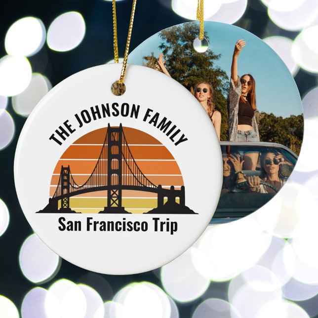 San Francisco Bridge Sunset Custom Photo Christmas Ceramic Ornament (Creator Uploaded)