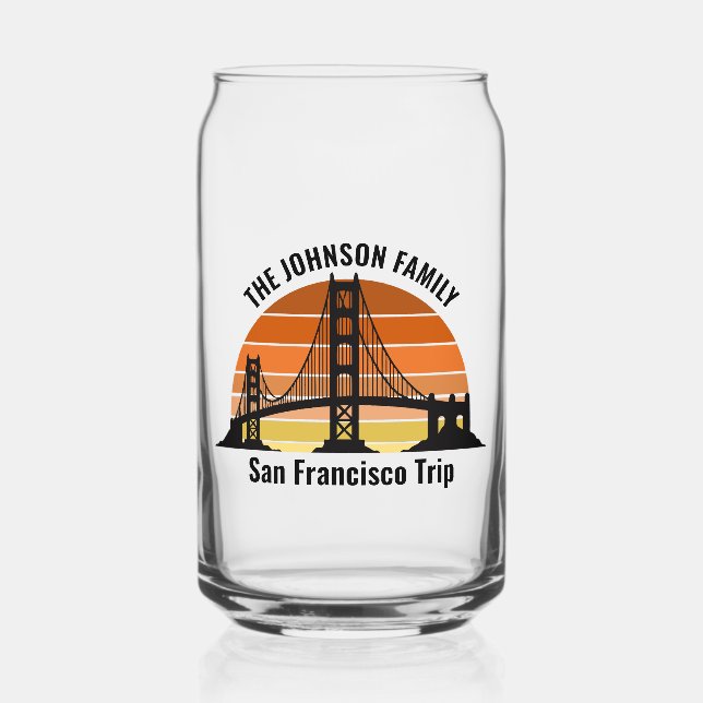 San Francisco Bridge Sunset Custom Trip Souvenir Can Glass (Front)