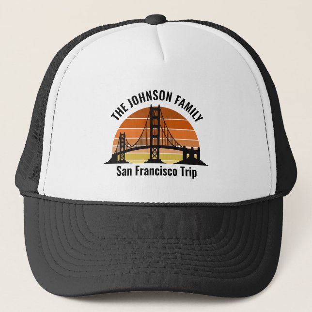 San Francisco Bridge Sunset Custom Vacation Trucker Hat (Front)