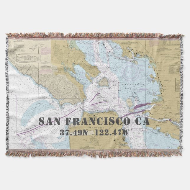 San Francisco CA Hometown Latitude Longitude Throw Blanket (Front)
