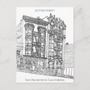 San Francisco, CA   Sutter Street Drawing Postcard