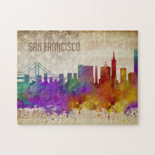 San Francisco, CA   Watercolor City Skyline Jigsaw Puzzle