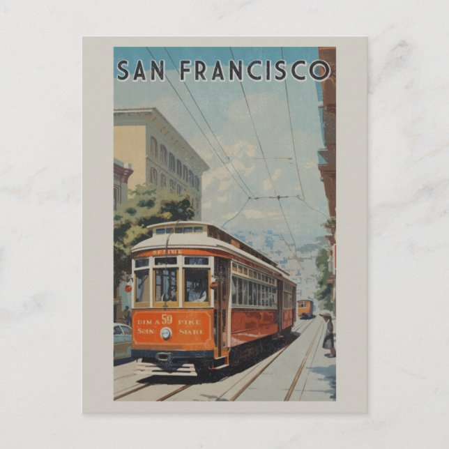 San Francisco Cable Car Retro Vintage Travel Postcard (Front)