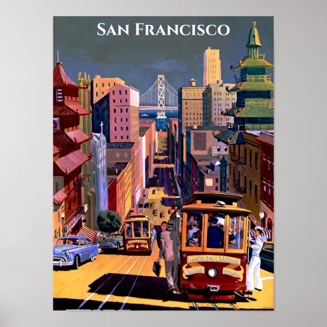 San Francisco Cable Car Retro Vintage Travel Poster (Front)