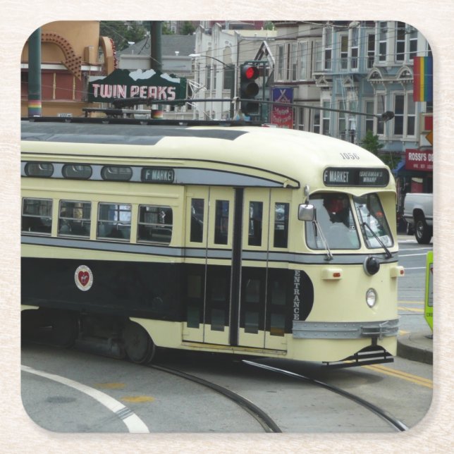 San Francisco Cable Car Square Paper Coaster (Front)