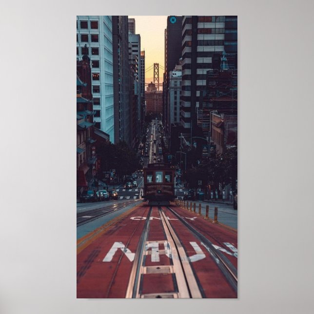 San Francisco Cable Car Sunset - Golden Gate View Poster (Front)