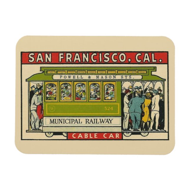 San Francisco Cable Car Vintage Travel   Magnet (Horizontal)