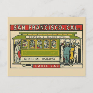 San Francisco Cable Car Vintage Travel Postcard
