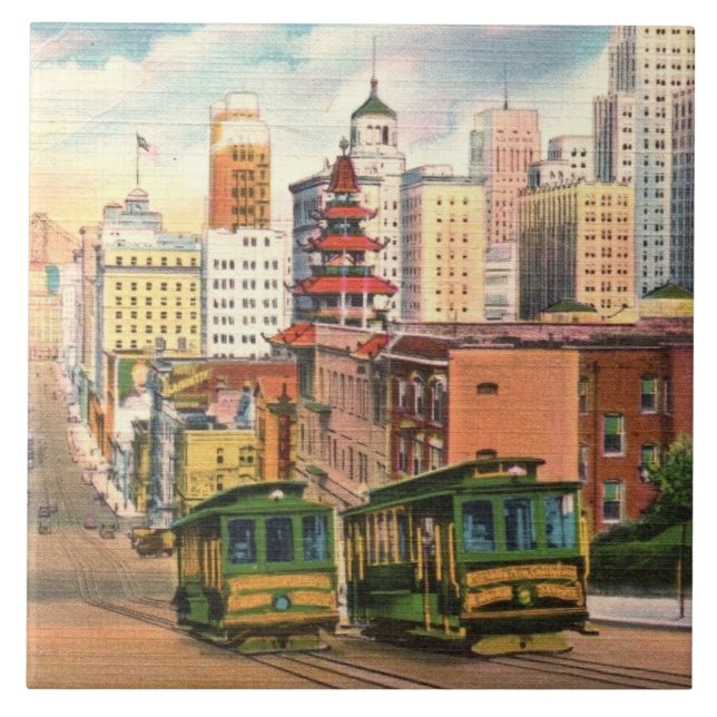 San Francisco Cable Cars Ceramic Tile (Front)