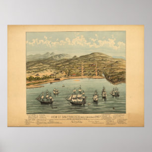 San Francisco Cal. 1847 Antique Panoramic Map Poster