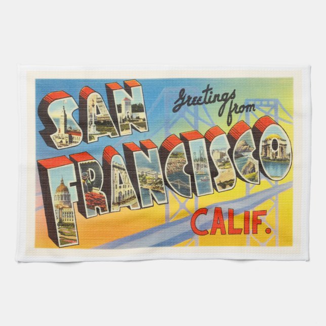 San Francisco California CA Old Travel Souvenir Tea Towel (Horizontal)
