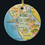 San Francisco California  Ceramic Ornament<br><div class="desc">A vintage California illustrated postcard map repurposed on an ornament.</div>