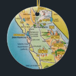 San Francisco California  Ceramic Ornament<br><div class="desc">A vintage California illustrated postcard map repurposed on an ornament.</div>