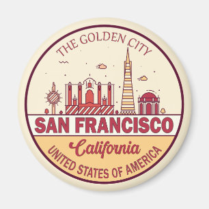 San Francisco California City Skyline Emblem Magnet