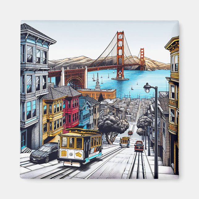 San Francisco, California Comic Book Style Art Magnet (Front)