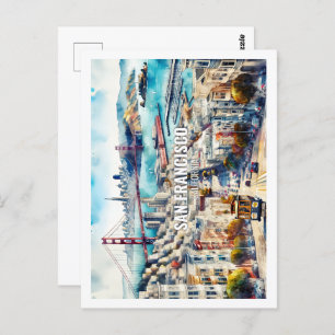 San Francisco California Famous Place watercolor Postcard
