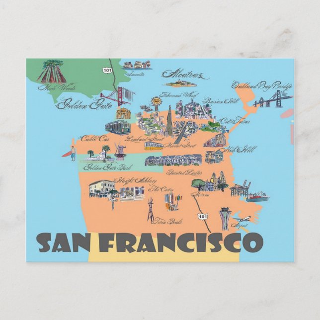 San Francisco California Highlights Maps Postcard (Front)